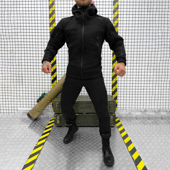 Чоловічий демісезонний Костюм Police Куртка + Штани / Польова форма Softshell чорна розмір S