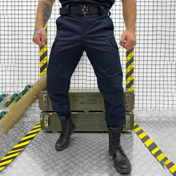 Мужские крепкие Брюки ГСЧС с Накладными карманами на липучках / Плотные Брюки рип-стоп синие размер XL