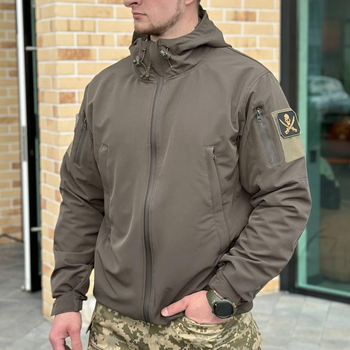 Демисезонная мужская Куртка Softshell с Капюшоном и системой Вентиляции олива размер M