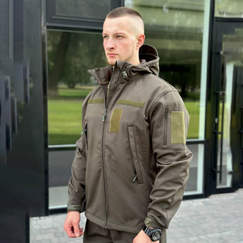 Чоловіча демісезонна Куртка B&L Softshell із Системою Вентиляції та функціональними Кишенями олива розмір S