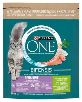 Сухий корм для котів Purina One Sensitive індичка з рисом 800 г (7613032621810)