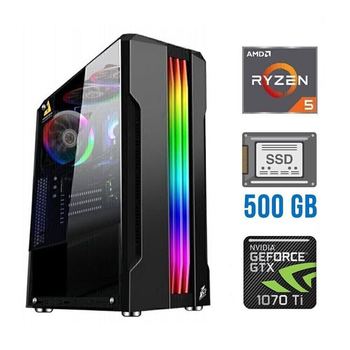 Игровой ПК Tower / AMD Ryzen 5 5500 (6 (12) ядер по 3.6 - 4.2 GHz) NEW / 16 GB DDR4 NEW / 500 GB SSD NEW / nVidia GeForce GTX 1070 Ti, 8 GB GDDR5, 256-bit б/у