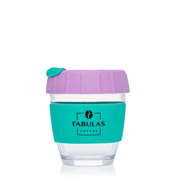 Чашка Fabulas Glass+Silicone з Кришкою Ребро Розово-Зелена 250мл