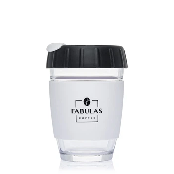 Чашка Fabulas Glass+Silicone з Кришкою Ребро Чорно-Біла 340мл