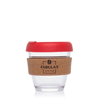 Чашка Fabulas Glass+Silicone+Cork з Кришкою Червоний-Корк 250мл