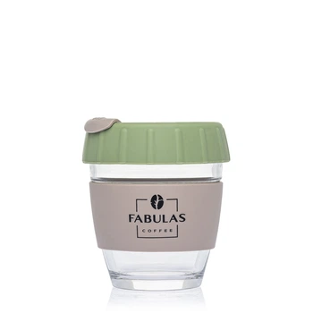 Чашка Fabulas Glass+Silicone з Кришкою Ребро Зелено-Сіра 250мл