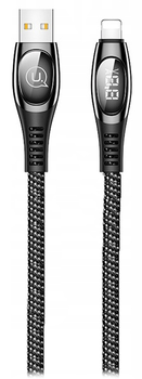Плетений кабель Usams USB - Apple Lightning швидка зарядка зі світлодіодним дисплеєм 1.2 м Black (6958444981376)