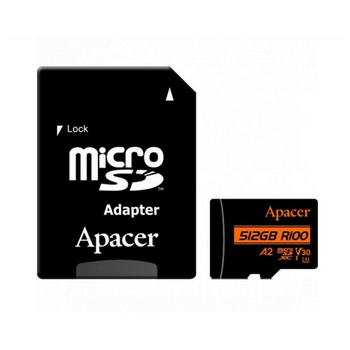 MicroSDXC (UHS-1 U3) Apacer A2 512Gb class 10 V30 (R100MB/s, W80MB/s) (adapter SD)