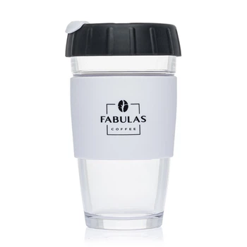 Чашка Fabulas Glass+Silicone з Кришкою Ребро Чорно-Біла 450мл