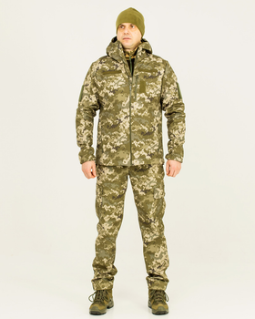Костюм камуфляжный утепленный на флисе, куртка с капюшоном, ткань софтшелл пиксель, 48
