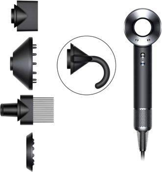 Фен Dyson чорний HD07 Supersonic з насадкою для неслухняного волосся (випрямлення)
