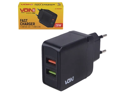 Сетевое зарядное устройство Voin 28W 2 USB QC3.0 Port 1-5V*3A/9V*2A/12V*1.5A. Port 2-5V2A