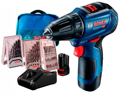 Аккумуляторный бесщеточный шуруповерт Bosch Professional GSR 12V-30 в сумке с 2 акб 2 Ah, з/у GAL 12V-40, 3 наборами насадок (06019G9001)