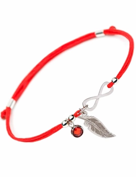 Серебряный браслет Family Tree Jewelry Line на красной шелковой нити Перо и Бесконечность