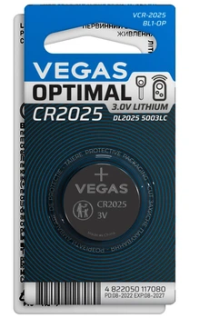 Батарейка VEGAS CR2025 літієва 1шт. Optimal