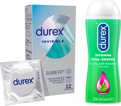 Презервативи латексні зі змазкою Durex Invisible №12 Ультратонкі + Інтимний гель-змазка Play Aloe Vera 200 мл (5052197049619/5038483962657/4820108005310)