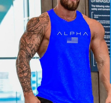 Синя майка з написом ALPHA 4071 XL Синій