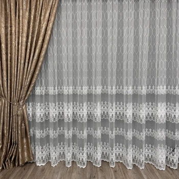 Молочный фатиновый тюль №80245 TG Home с густой вышивкой