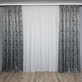 Шикарные готовые шторы Листья TG Home из жаккардовой ткани Синий
