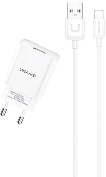 Ładowarka sieciowa Usams T21 USB 2.1 A Fast Charging biała + kabel USB - Lightning 1 m biały (6958444969916)
