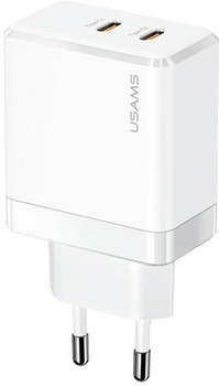 Мережевий зарядний пристрій Usams US-CC172 T54 2xUSB-C GaN 40W PD Fast Charging White (6958444904252)