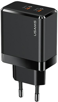 Мережевий зарядний пристрій Usams US-CC172 T54 2xUSB-C GaN 40W PD Fast Charging Black (6958444902760)