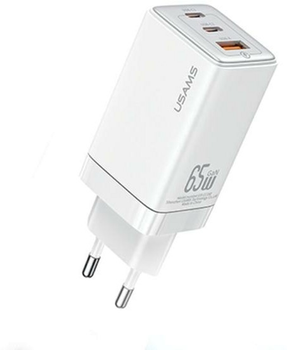 Мережевий зарядний пристрій Usams US-CC180 Sandru 2xUSB-C+USB 65W GaN PD 3.0 QC3.0 Fast Charging White (6958444905174)
