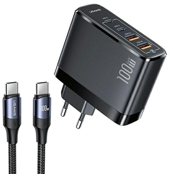 Ładowarka sieciowa Usams US-CC145 T44 2xUSB-C+2xUSB 100W PD3.0 +QC3.0 Fast Charging czarna + kabel U71 USB-C - USB-C (6958444977409)