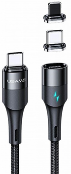 Кабель магнітний Usams U66 Fast Charge PD USB Type-C - USB Type-C / USB Type-C - Lightning 60 W 1.2 м плетений Black (6958444945651)