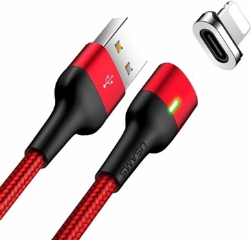 Кабель магнітний Usams U28 Fast Charge USB - Lightning 2.4 A 1 м плетений Red (6958444965956)