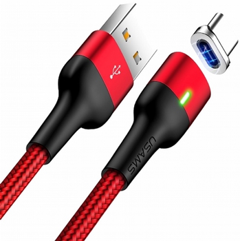 Kabel magnetyczny Usams U28 Fast Charge USB - Type-C 2 A / Type-C 3 A 1 m pleciony Czerwony (6958444965987)