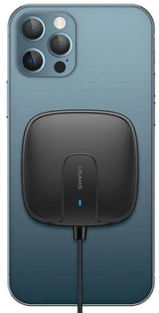 Індукційний зарядний пристрій Usams W1 15W Extra-thin для Apple iPhone 12 Black (6958444940595)