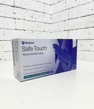 Нитриловые перчатки Medicom SafeTouch Advanced Slim Blue размер XL голубые 100 шт