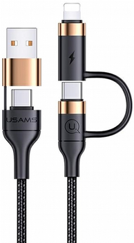 Кабель Usams U62 2 x USB Type-C/USB Type-A /lightning PD Fast Charge 1.2 м Black (SJ483USB01) (6958444928937)