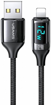 Кабель Usams U78 USB Type-A на Lightning LED 2.4 A Fast Charging 1.2 м Black (SJ543USB01) (6958444975399)