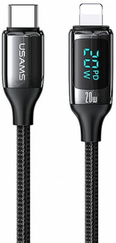 Кабель Usams U78 USB Type-C на Lightning LED 20 W PD Fast Charge 1.2 м Black (SJ545USB01) (6958444975436)
