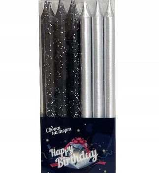 Свечи для торта "Black&Silver" набор - 12 шт., высота 8 см