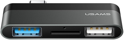 Адаптер Usams USB-C mini HUB 2xUSB +Micro SD Grey (6958444922539)