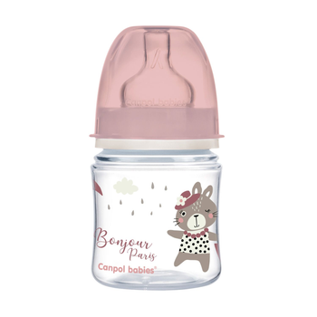 Пляшка антиколікова з широким отвором 120 мл PP Easystart Bonjour Paris Canpol babies Рожева (5901691844360)