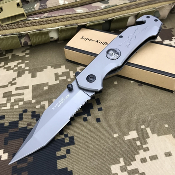 Нож складной GT-546 со стеклобоем и стропорезом цвет серый