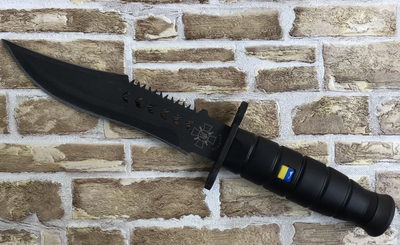 Нож охотничий с гардой с гербом Украины длина лезвия 180 мм темный