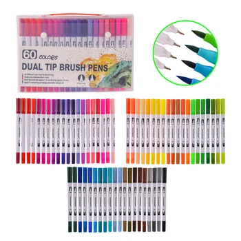 Акварельні фломастери 60шт CY2228, двосторонні лінери на водній основі (6952440032285)