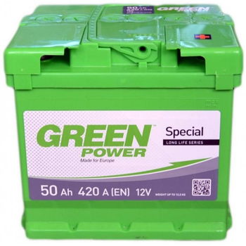Аккумулятор автомобильный 50Ач 420А "+" справа Green Power, 22355
