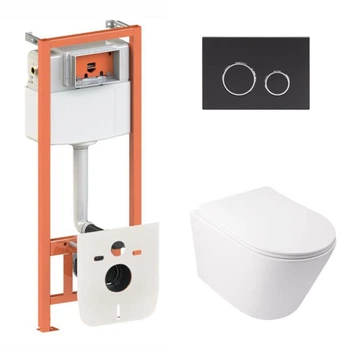 Готовое решение Qtap для ванной комнаты: подвесной унитаз Swan Ultra Quiet 485x360x320 + комплект инсталляции Nest 4 в 1 (круглая клавиша Matt Black)