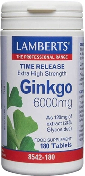 Натуральна харчова добавка Lamberts Ginkgo Biloba 6000 мг 180 капсул (5055148404017)