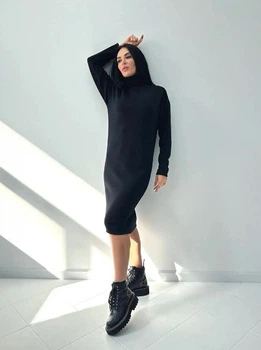 Женское ангоровое платье Fashion с высоким воротником 46/48 черное