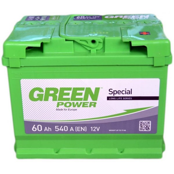 Аккумулятор автомобильный 60Ач 540А "+" справа Green Power, 22358