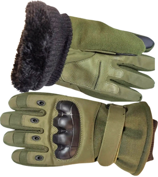 Тактичні рукавиці з пальцями Combat з хутром олива ХL