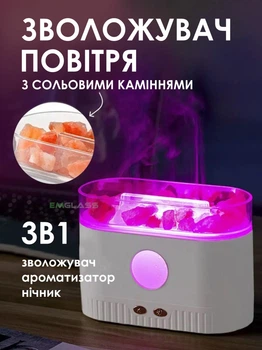 Зволожувач повітря Соляна лампа нічник з імітацією полум'я міні камін Білий GS-8189