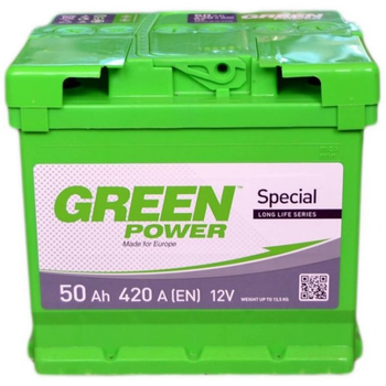 Аккумулятор автомобильный 50Ач 420А "+" слева Green Power, 22354